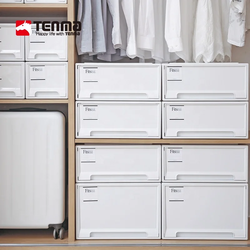 

TENMA Plastic White Expandable Wardrobe Stackable Drawer Storage Organizer Stacking Drawer Cabinet Box, Khaki & mono
