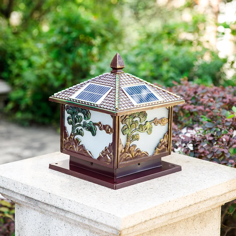 New style wholesale fancy main solar post low voltage e27 lamp source solar powered gate pillar light