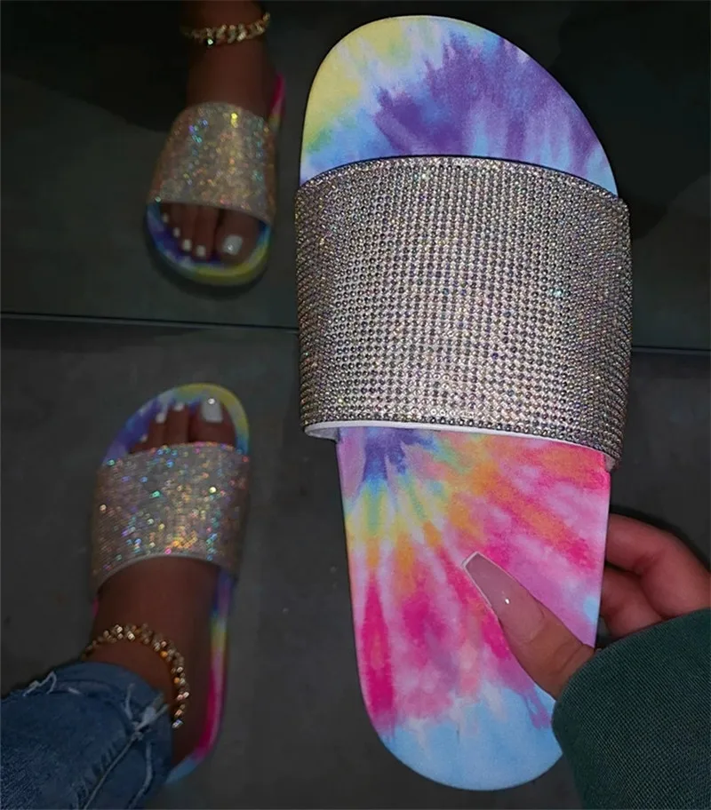 

2021 New Arrived Summer Big Size Women Sandals Fashion Slide Rhinestone Jelly Slippers Flat Casual Sandals For Women, Red,pink