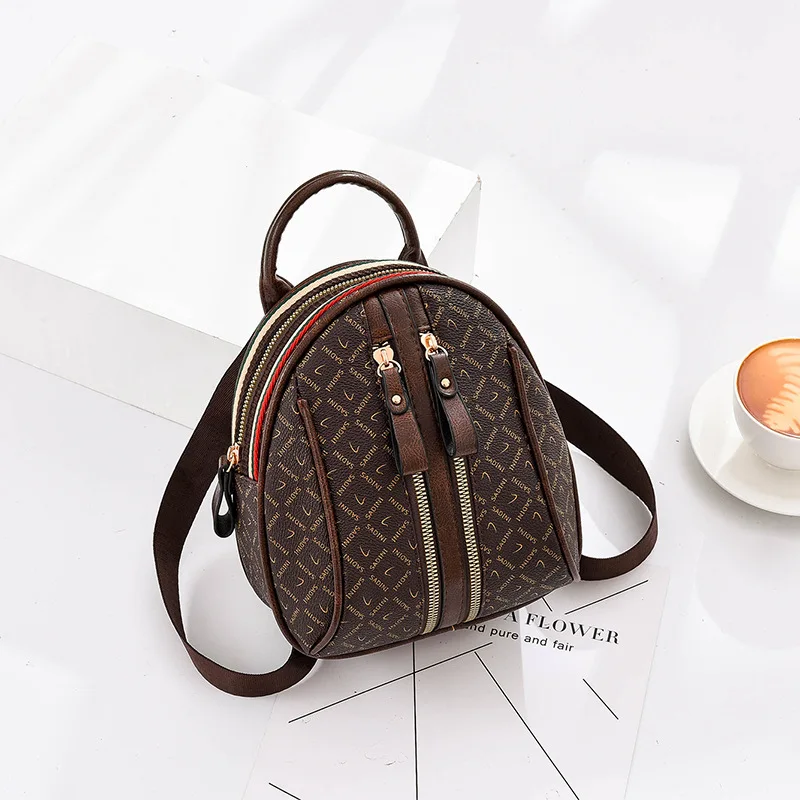 

TD1202 Fashion Print single shoulder bag Solid Color PU Zipper backpack handbags for women