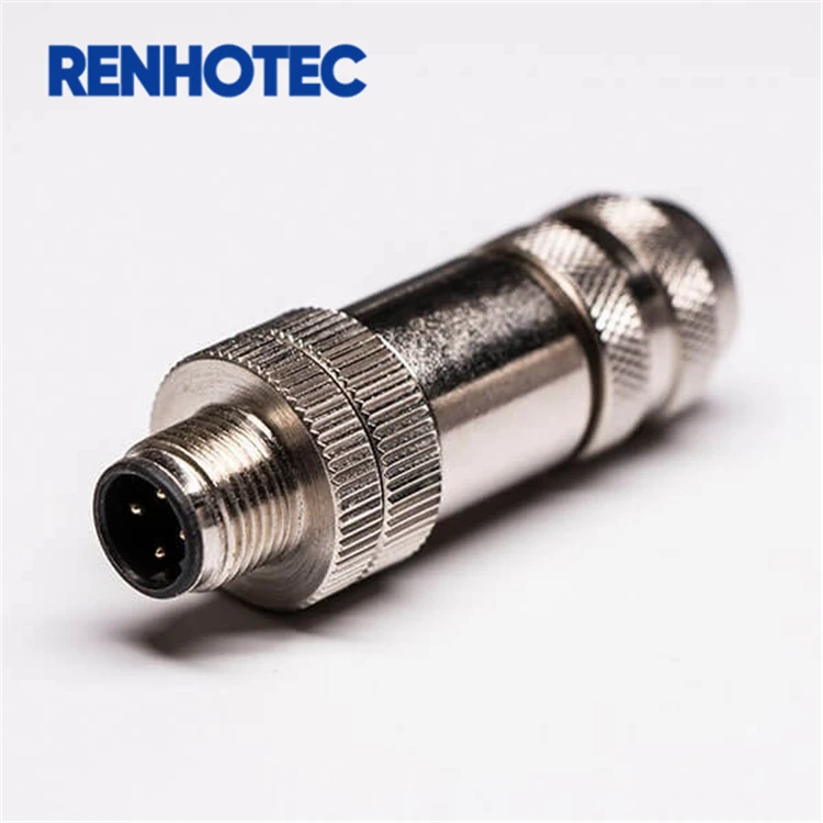 

Straight D Code Male 4 Pin Connector M12 Field Wireable Metal Shield for Electrical Bike