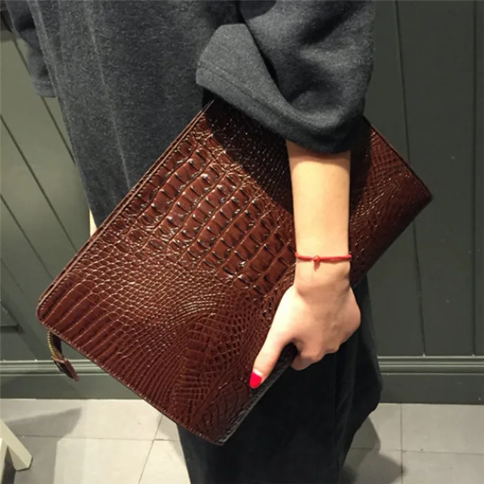 

2022 Guangzhou Factory Wholesale Vintage Korean Envelope Clutch Handbag With Crocodile Pattern Women Business PU Leather Bag