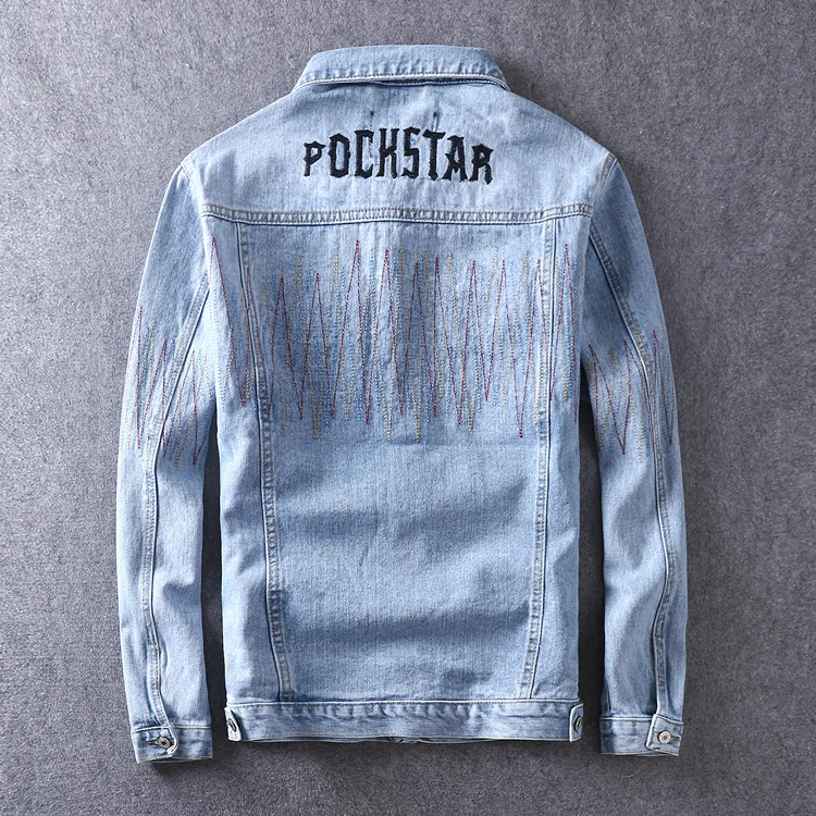 

Man Quality Leather Mens Cotton Denim Jeans Printed Jackets For Men Jens Jacket Chaquetas Impermeable Hombre, Shown