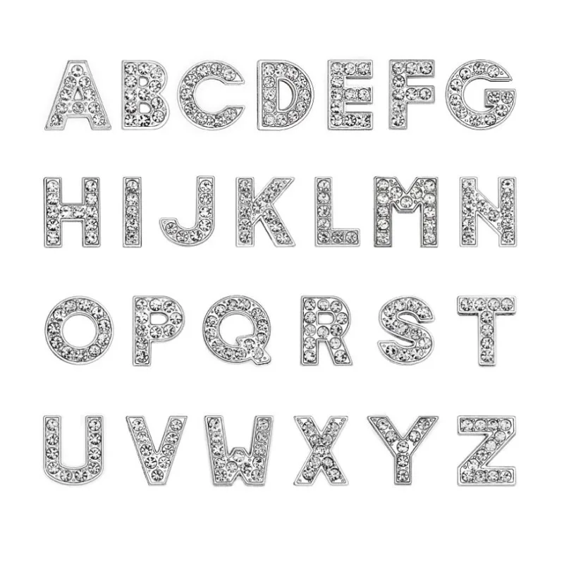 

10MM 26 English letters full diamond diy name letters pet collars diamond letters personalized rhinestone charms, White