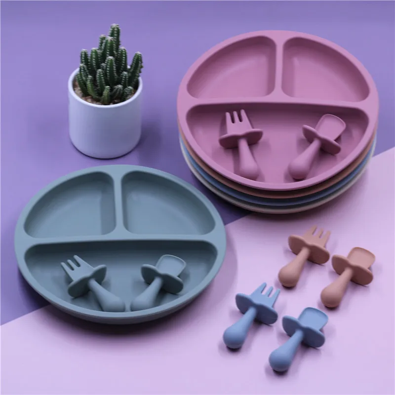 

Amazon Best Seller Baby Plates Silicone With Spoon And Fork Silicone Baby Spoon And Fork, Customized color