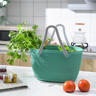 

new design durable kitchen plastic rattan storage basket with handle Camping weaving picnic basket, Colours