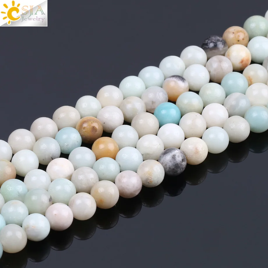 

CSJA wholesale jewelry making loose beads 8mm natural gemstone amazonite round bead F227