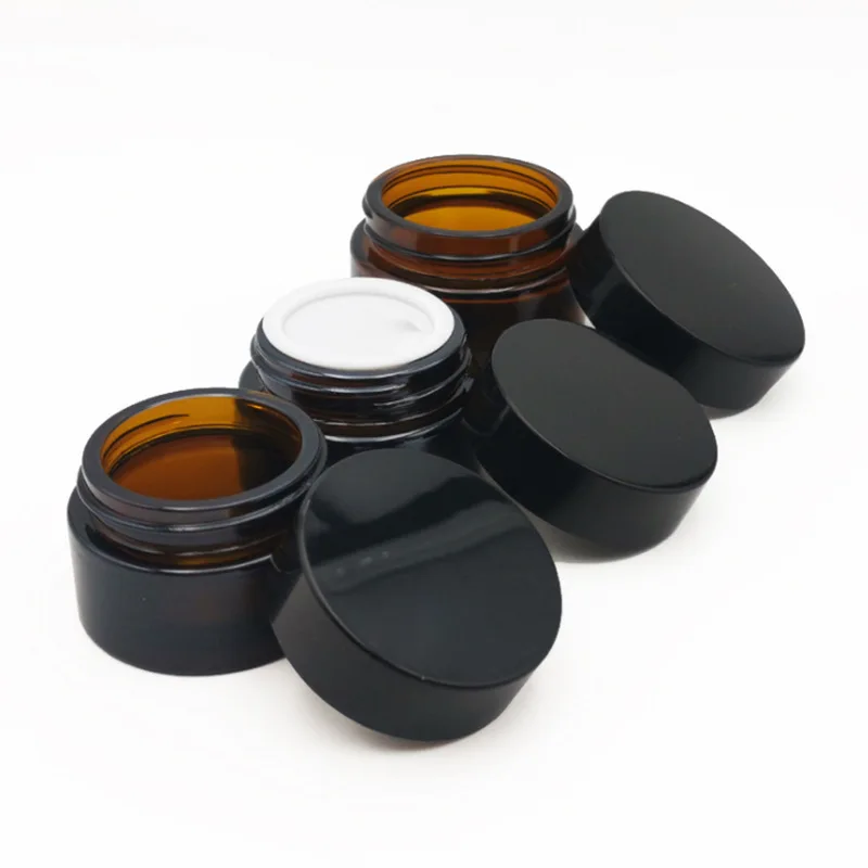 

Wholesale 5g 15g 30g 60g 100g 120g cosmetic amber cream glass jar with black or golden lids