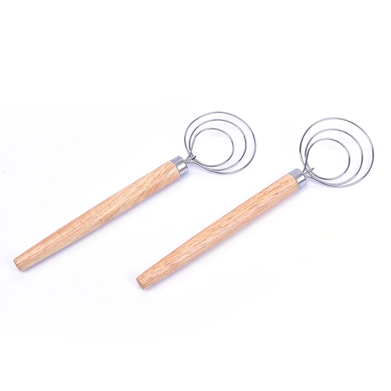 

1PCS Stainless Steel Coil Egg Beater Wooden Handle Agitator Dough Whisk Gadget