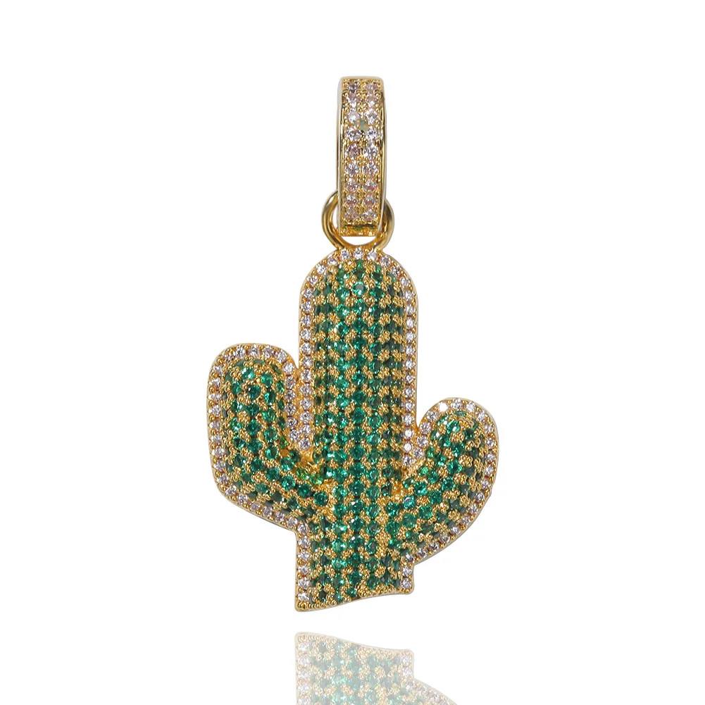 

High Quality Solid Cactus With Small Zircon Pendant Necklace Hip Hop Mens Gold Chain Necklaces Jewelry