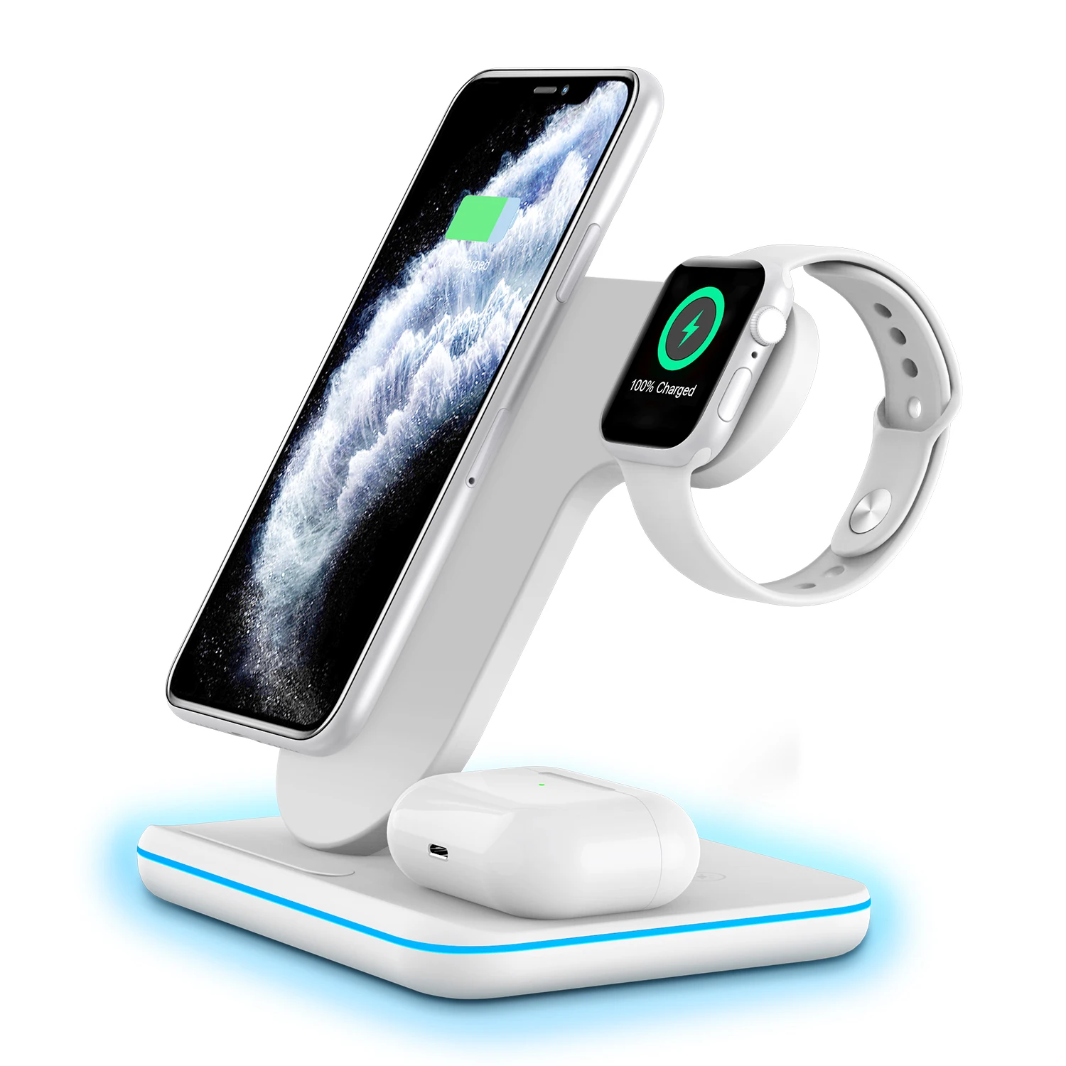 

3 in 1 Qi-Certified Fast Wireless Charging Station Charger Stand Dock