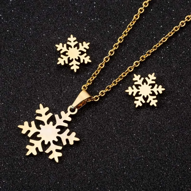

Shangjie OEM collar Three-piece Christmas Gift Snowflake Stud Earring Necklace womens fashion necklaces, Gold/silver