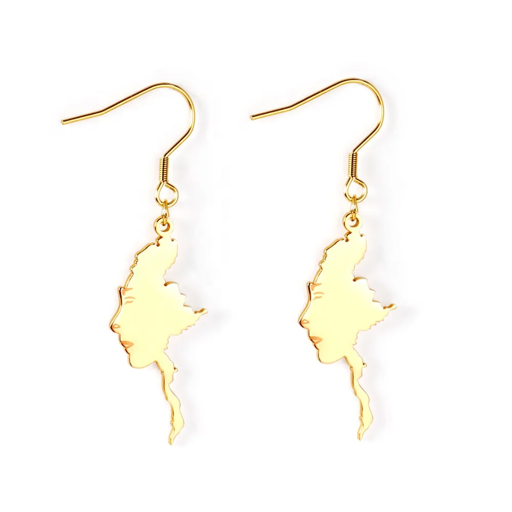 

Golden Stainless Steel Human Face Pendant Drop Earrings, Gold/silver available
