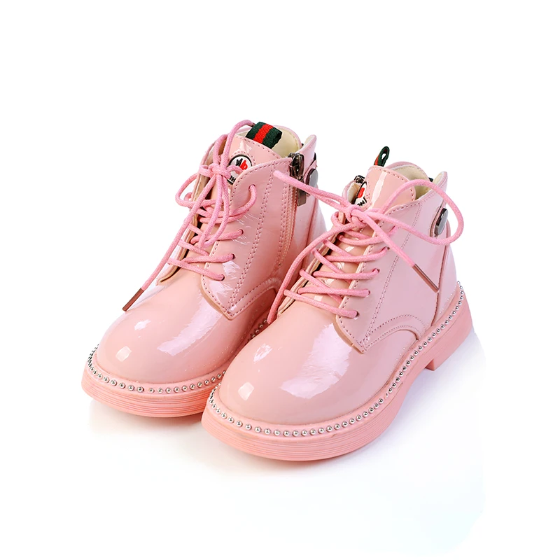 

Girls low tube bright leather boots autumn girls shoes wild black snow boots in the big children's shoes fashion student shoes