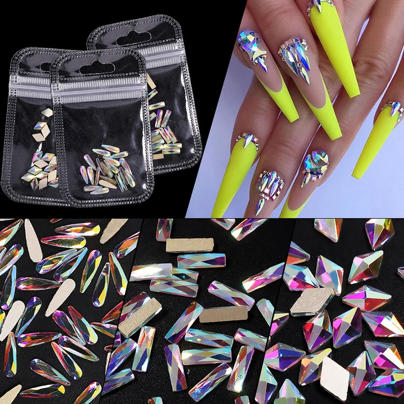 

20Pcs/Pack Flat-bottomed Special Shaped Big Size Mixed AB Symphony Glass Crystal Colorful Stones Nail Art Rhinestones, 13 colors