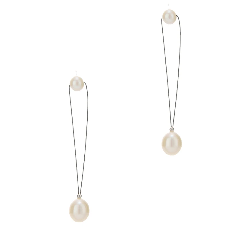 

20201 New Simple Design Double Hight Quality Freshwater Pearls Dangle Earrings For Women, White