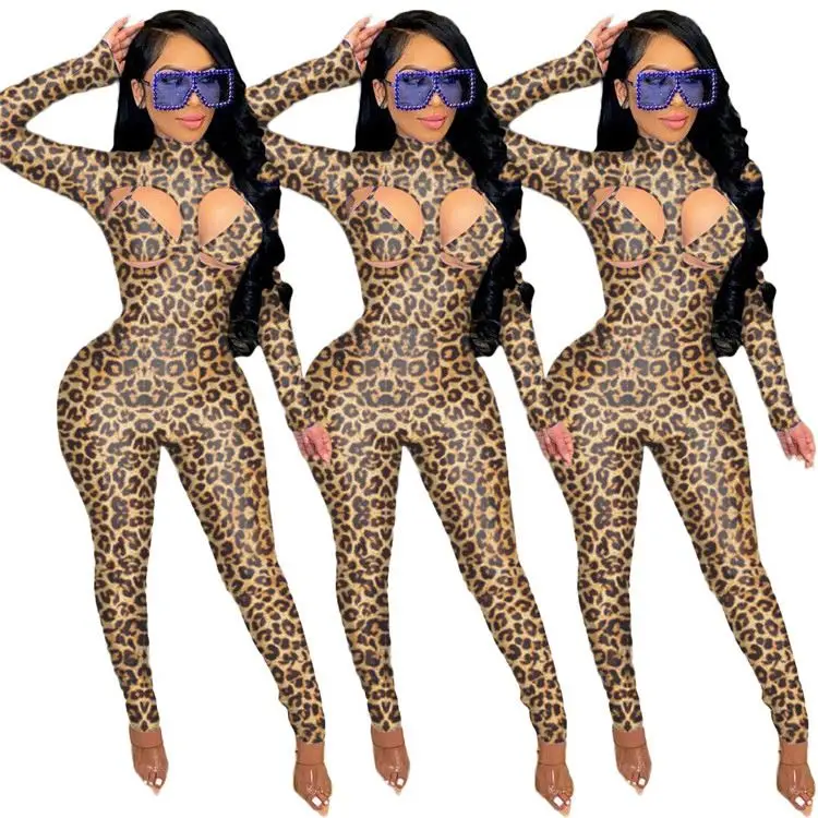 

D96380 Best Seller Leopard Stretchy Trendy Female New Women Fashion Clothing Women One Piece Jumpsuits And Rompers