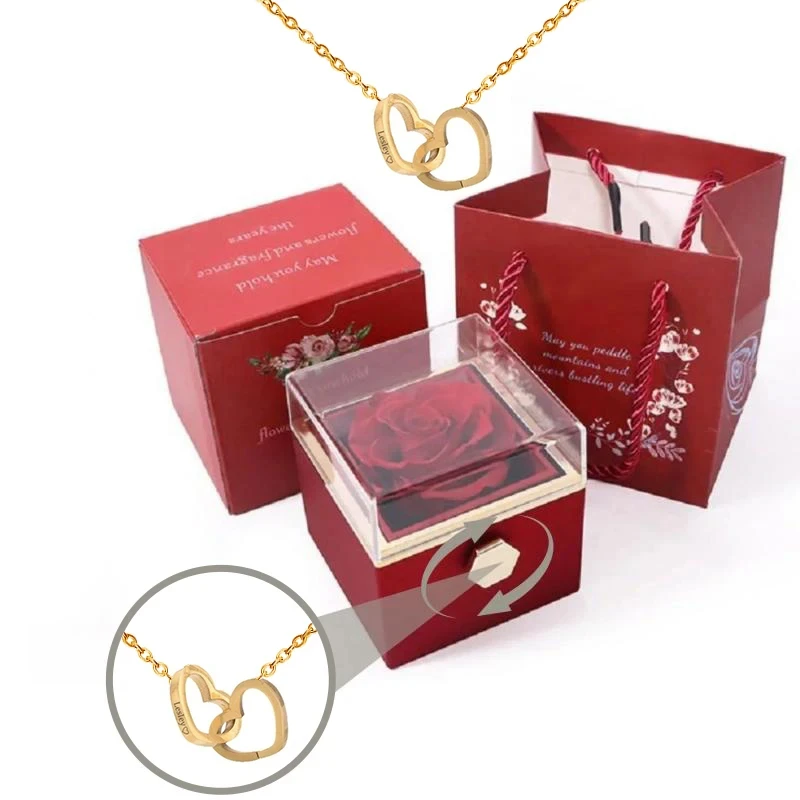 

Eternally Preserved Rotating Rose Box-Engraved Heart Necklace Accept Drop Shipping