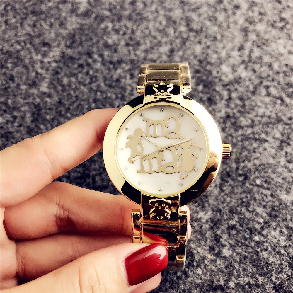 

Mother's day gift luxury brand watch women gold alloy band wrist watch stranless steel quartz watches for lady custom logo