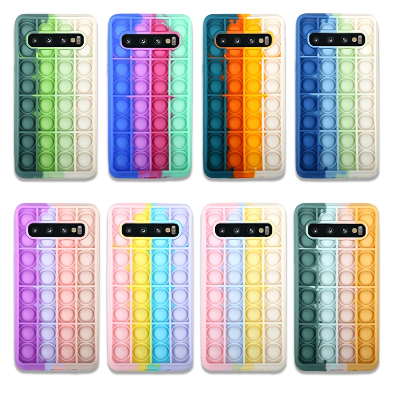

Amazon hot sale soft silicone reliver stress fidget toys bubble pop rainbow phone case for Samsung A51 A71 S21 S21+