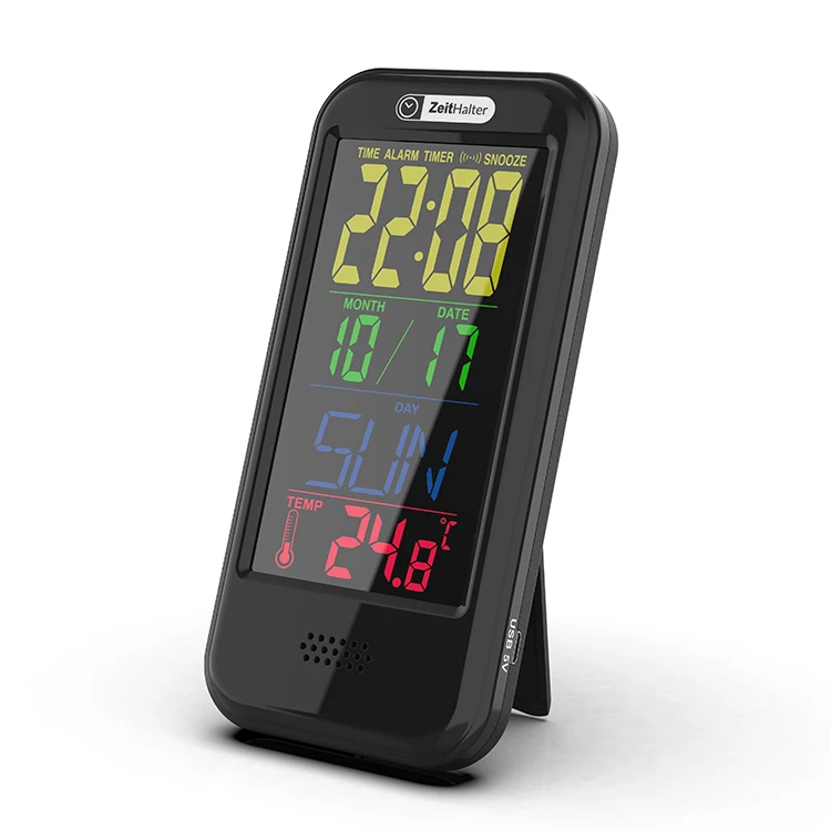 

Custom LCD color display temperature digital calendar snooze clock with weather, White + black