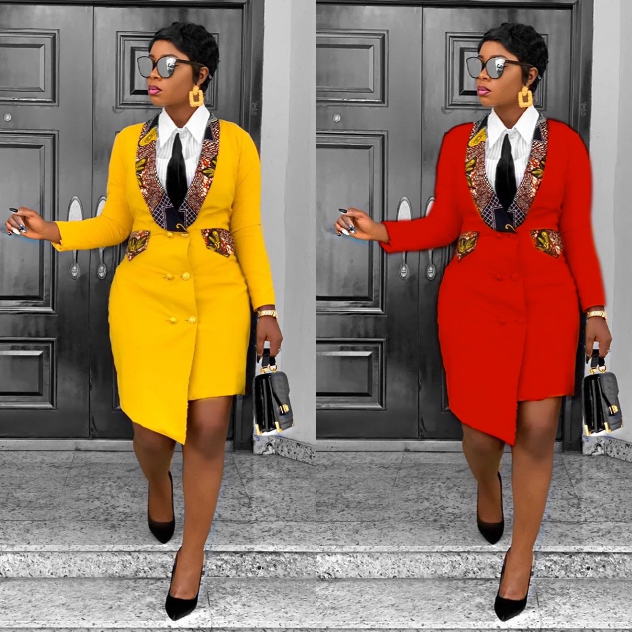 

New Design African Lady Women Office Suit Elegant Dress Women Long Blazer Suit Ladies Red Plus Size Irregular Slim Coats, Multi colors