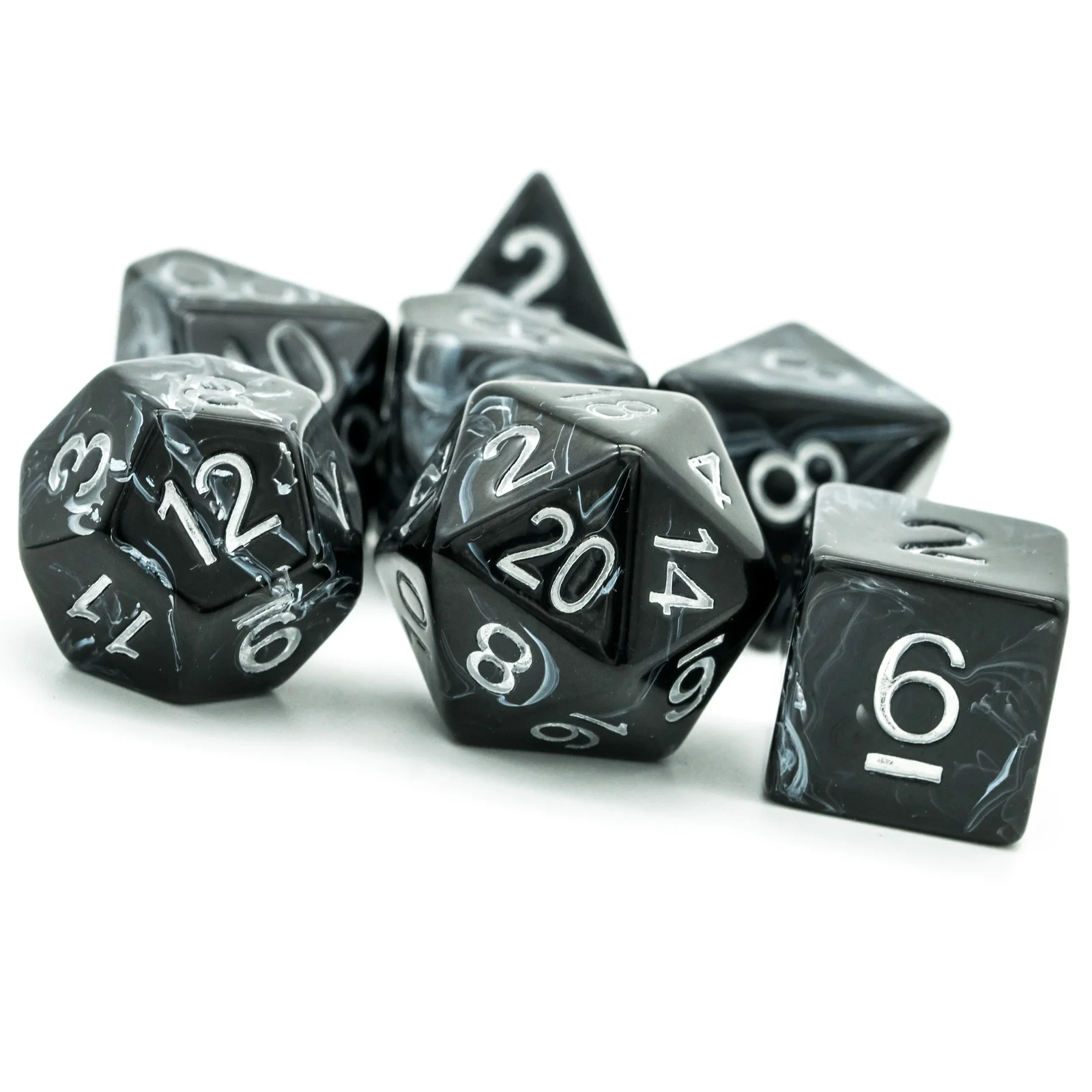 

Udixi Resin DND RPG Dice Dungeons and Dragons Black Brushed White Silk Dice