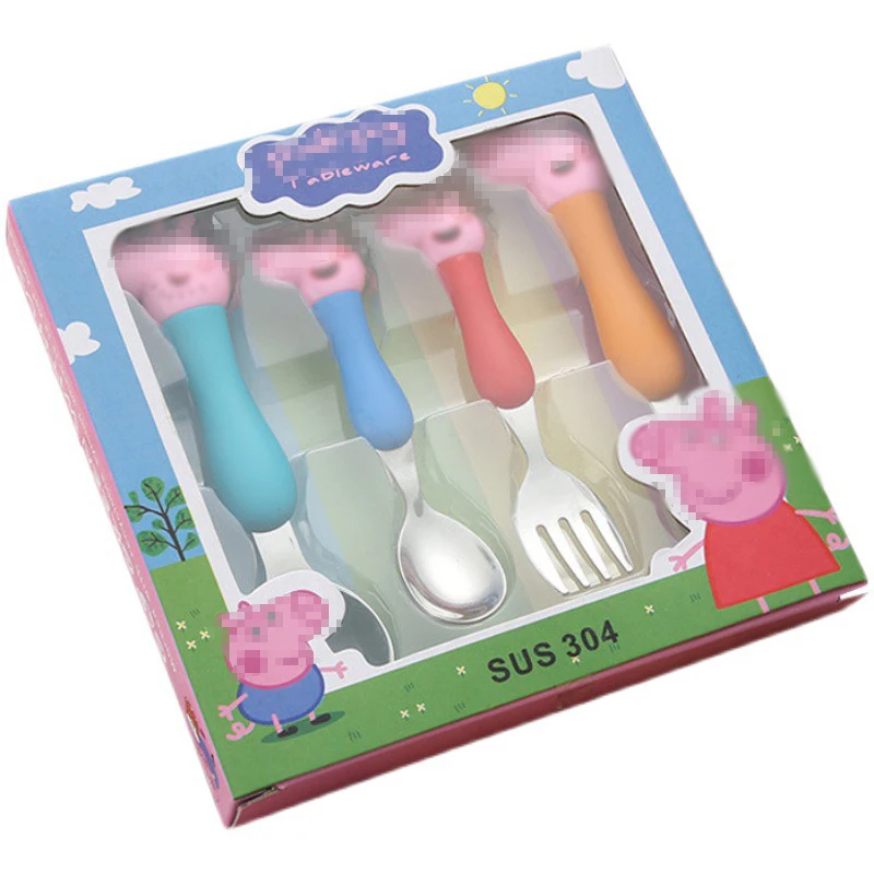 

Wholesale Pink Pig Easy Grip Tableware Fork Spoon Cutlery Set,Stainless Steel Flatware For Children With PP Handle, Silver