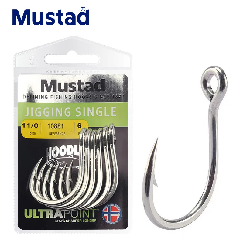 

Mustad 100% Norway Origin Sea Fishing Hook 4X Strong Jigging Single Assist Hooks ,1/0#-11/0#,10881NP-DT