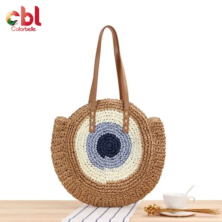 

2021 Hot Selling Beach Bags Natural Summer Women Hand Make Crochet Weave Cotton Lined Pocket Tote Bag, Nature