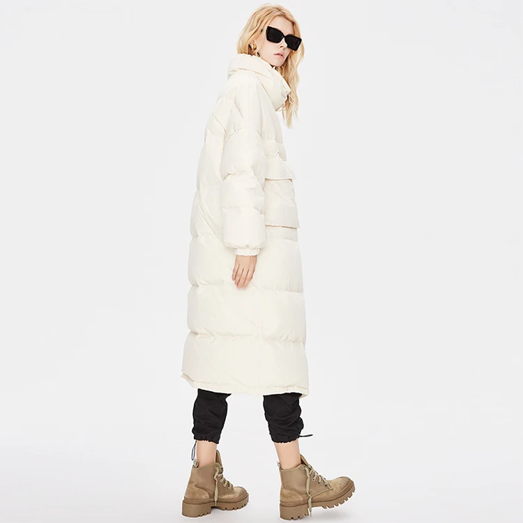 

Winter ladies high collar white duck down fashion avant-garde simple long over the knee down jacket