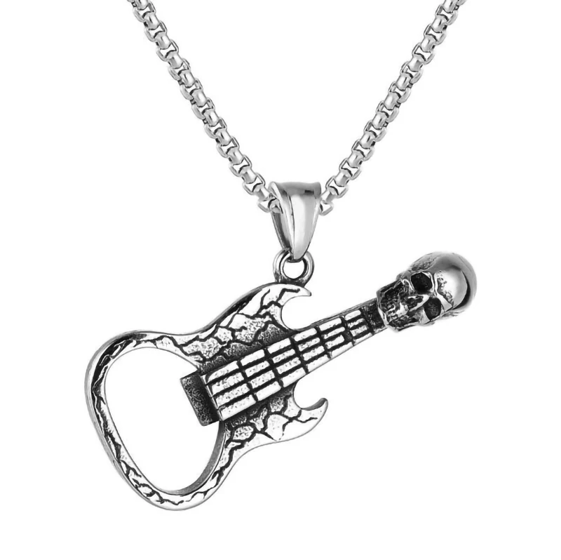 

New Style Rock Music Jewelry Man's Stainless Steel Engraved Guitar Necklace Wholesale