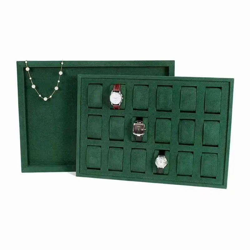Gray Brown Dark Green Velvet Counter Table 18 Cushions Watch Jewelry Display Show Tray Organizer With Organizing Base