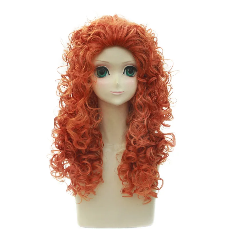 

Factory direct sales princess brave princess merida cosplay anime red brown Afro water wave wig long curly wig