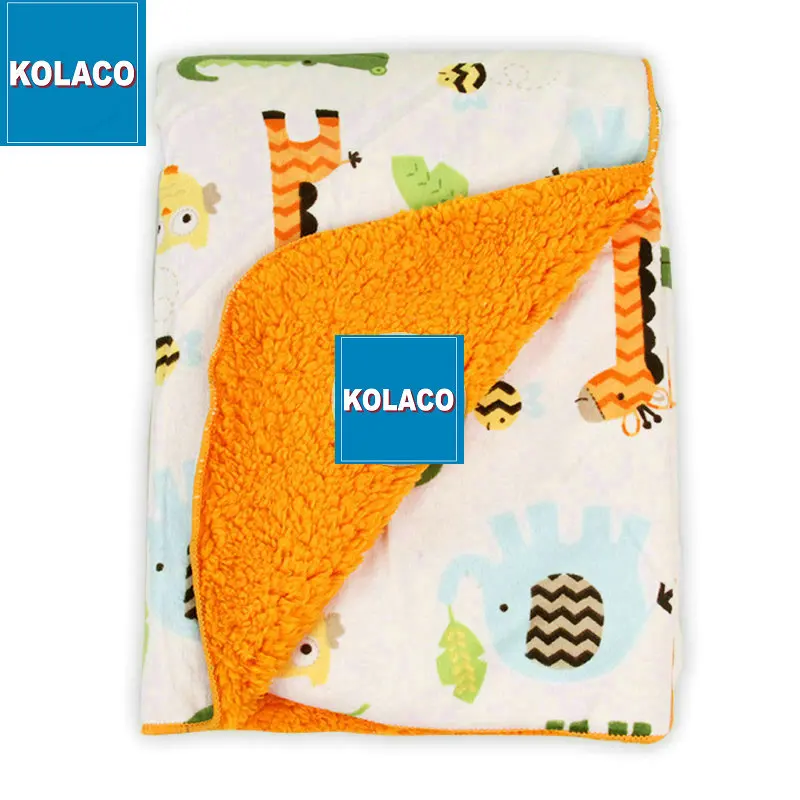 Soft and warm knit animal print newborn polar fleece gauze baby blanket with pom pom