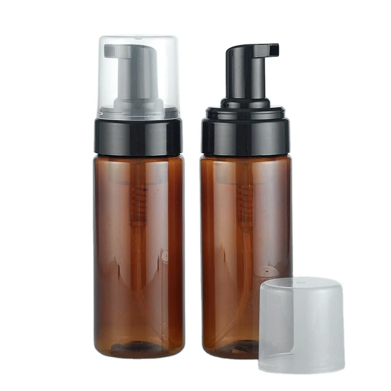 

Customization 150ml brown foam bottle with black pump head cosmetic packaging Cleansing Cream