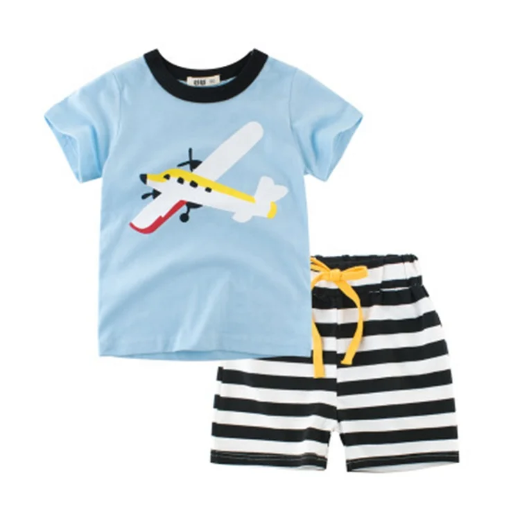 

2021 Summer Short Sleeve Printed Children 2 Piece Clothing Set Casual Outdoor Boy T-shirt Shorts Clothes Set, White