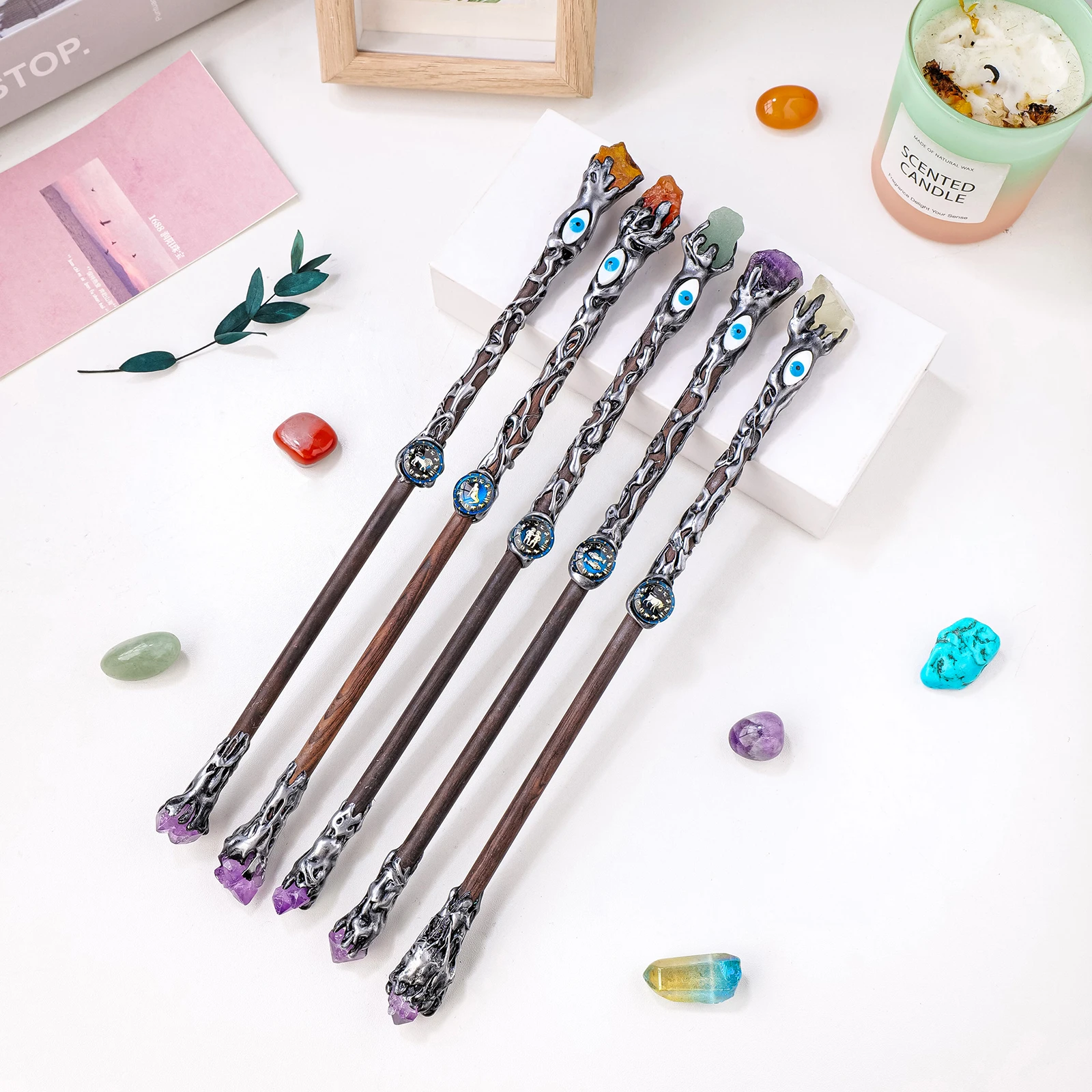 

Wholesale Natural Crystal Raw Gemstone Clear Quartz Crafts Devil's Eye Wand Rose Quartz for Gift