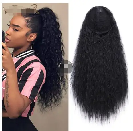

Drawstring Ponytail Hair Synthetic Long Afro Kinky Curly Ponytail Extension for Women Black Brown Clip in Ponytail Hair, 1b