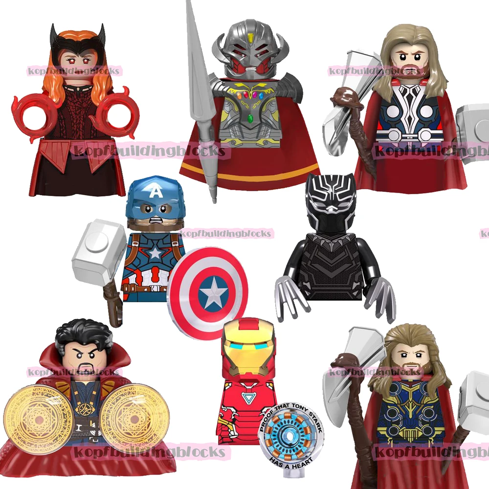 

TV6201 Super Heroes Iron Black Wanda Maximoff Thor Panther Man Doc Strange Mini Building Block Figure Kids Collect Plastic Toy