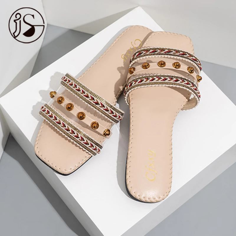 

Embroidered style lady slippers Rivet transparent style fashion lady slippers Women wearing slippers Women sandals, Picture
