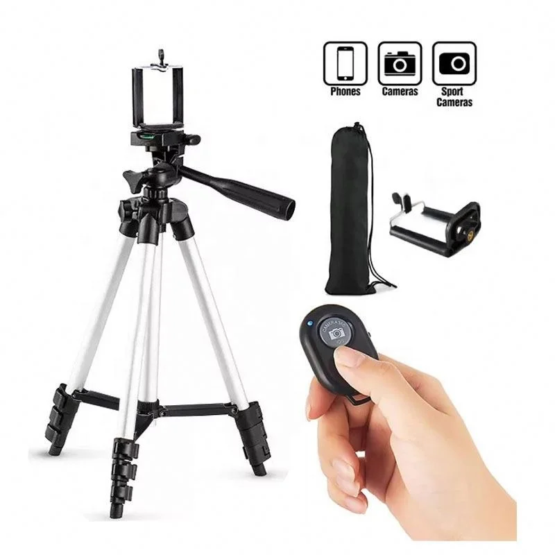 

Lightweight Aluminum Tripod 3120 With Remote Stand Phone Holder, Black, silver
