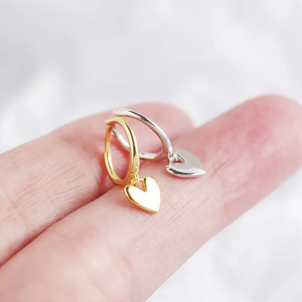 

Gold Silver S925 Sterling silver Love Heart Small Tinny Huggies Hoops Earrings Jewellery Women