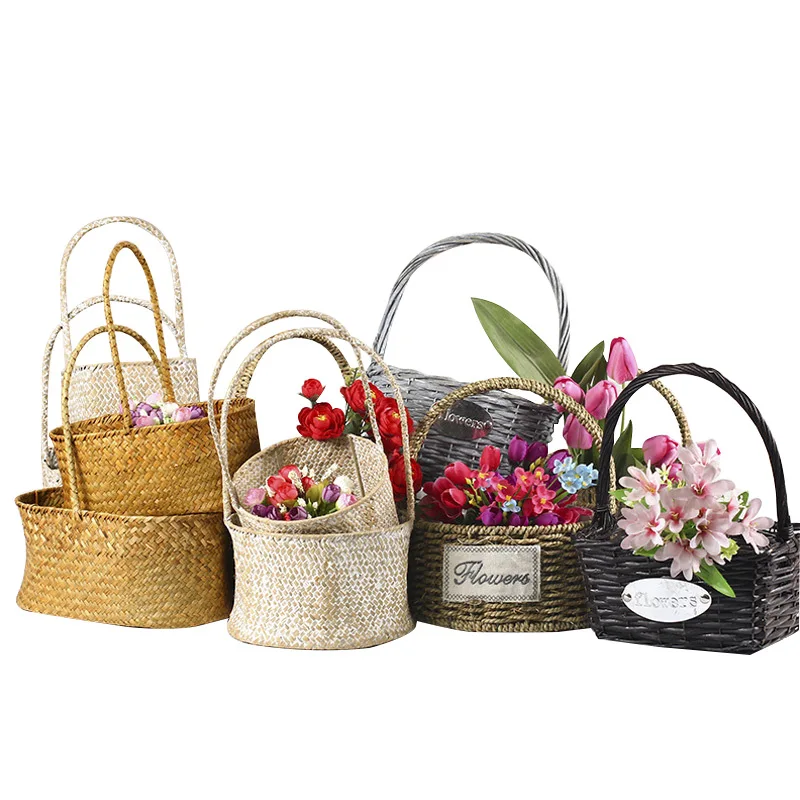 

Flower Willow Wicker Beach Basket Manufacture Foldable Rattan Picnic Basket Cooler Insulated Set With Wood Lid Top