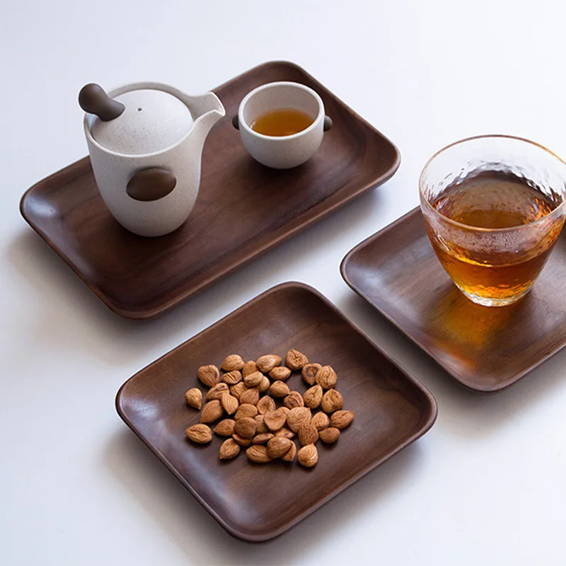 

Black walnut solid wood plate fruit plate tray coffee refreshment high-end dinner plate can be customized logo, Walnut color