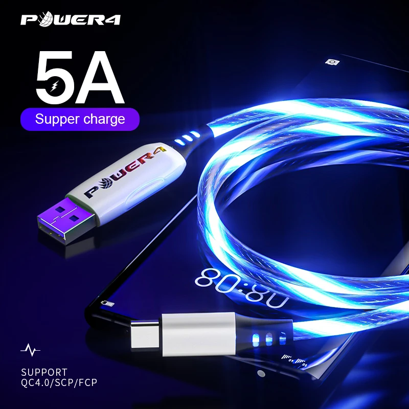 

Cd01A Factory OEM ODM 5A Micro USB Type C Smart LED Flowing Light Mobile Phone Fast Charging Data Cable For Samsung MI Huawei, Blue/green/red/orange/ multi colorful