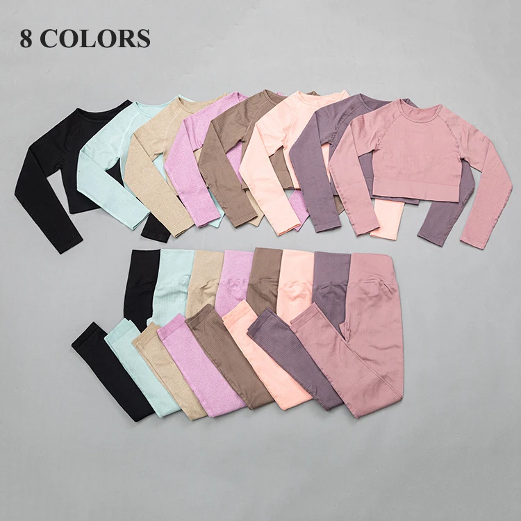 

Manufacturer Wholesale Ribbed Two Piece Legging Set Women