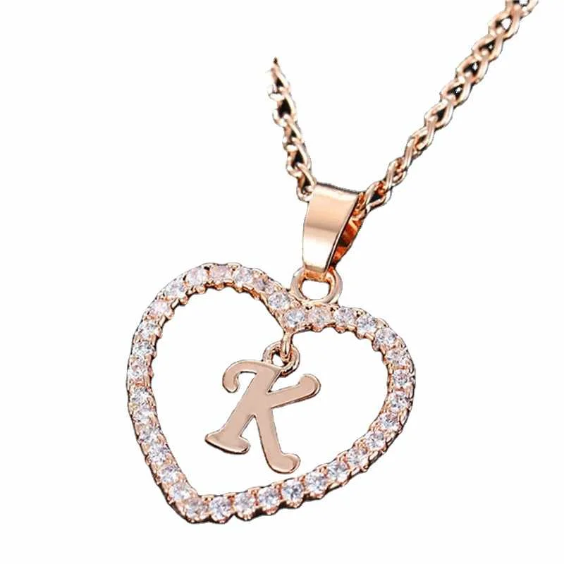 

Fashion Custom Heart Initial Rhinestones Letter Name Choker Necklace For Women Pendant Jewelry