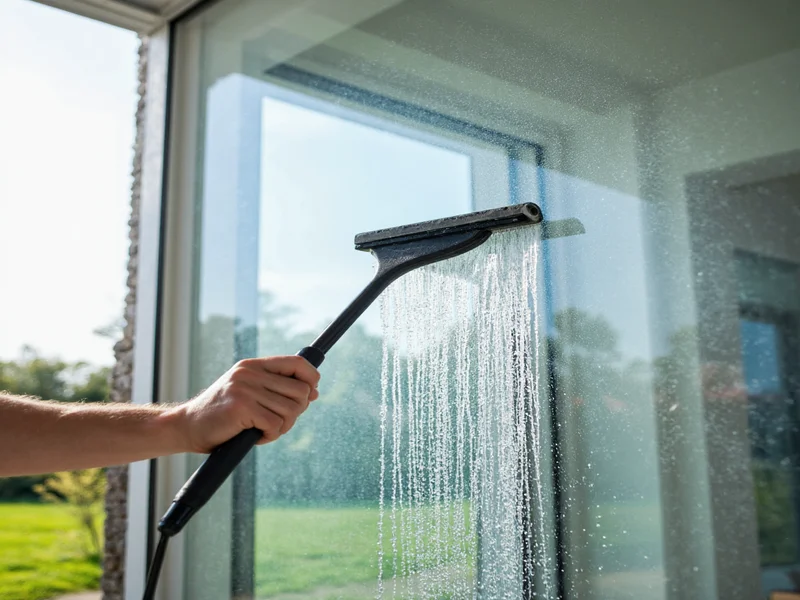 Proper window cleaning technique with squeegee
