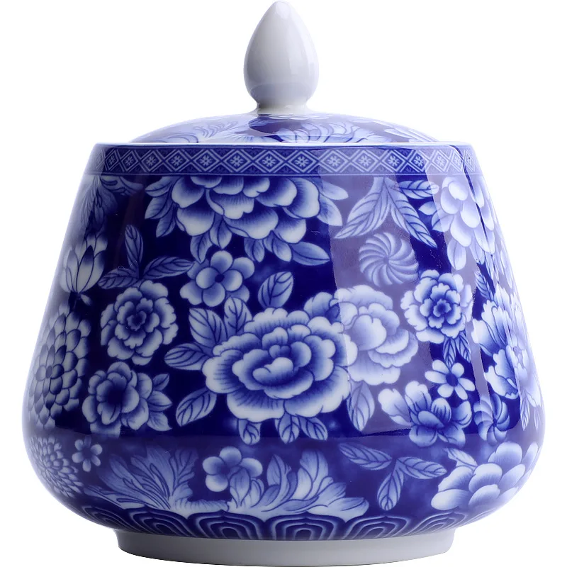

blue-and-white china flower design home kitchen canister oriental ceramic jars